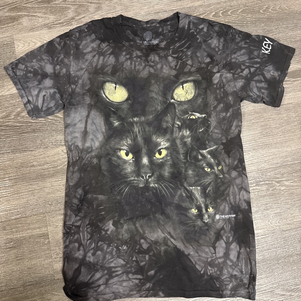 The Mountain T-shirt Gray Moon Eyes Black Cat Logo Woman's Small